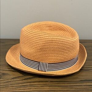 Kids Natural/Tan Fedora Hat with Blue Striped Band